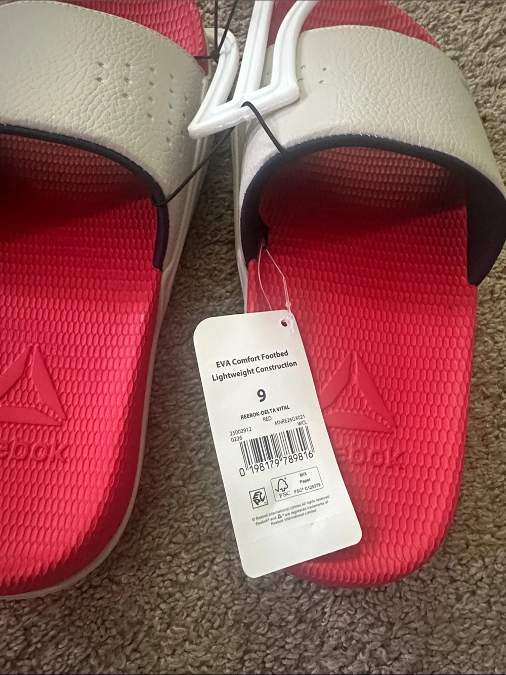 Reebok Red and Light Gray Slide Sandals